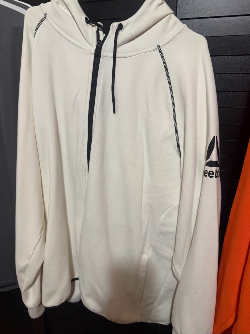 Reebok Men’s Cream Full-Zip Hoodie with Black Accents